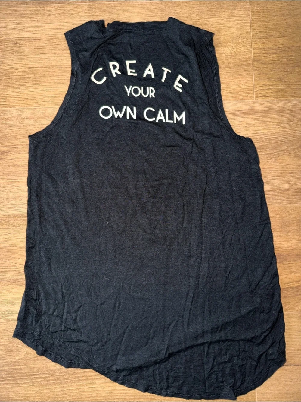 Miken “create your calm” Lotus Black Tank Top with White Lotus Graphic - Picture 4 of 4